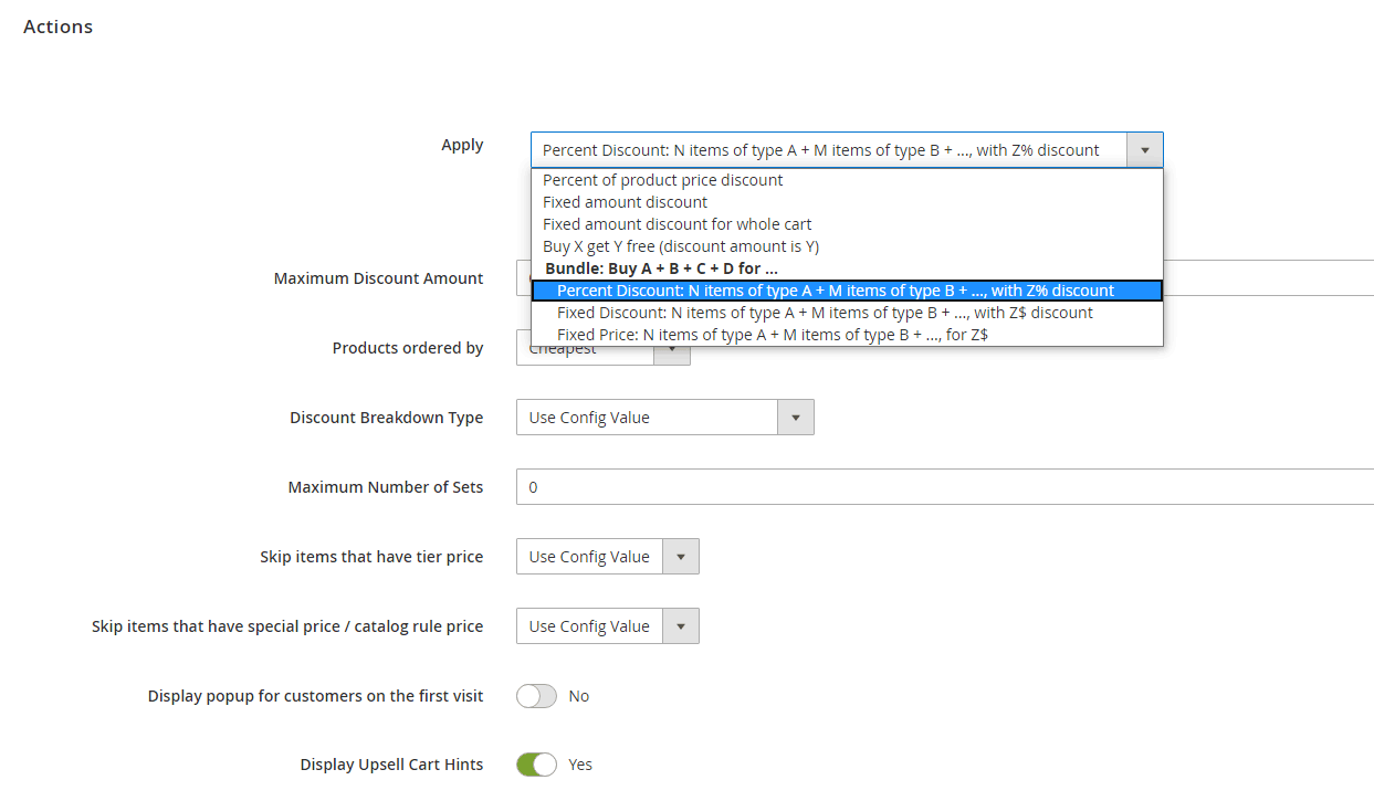 Choosing the Bundle Percent Discount action.
