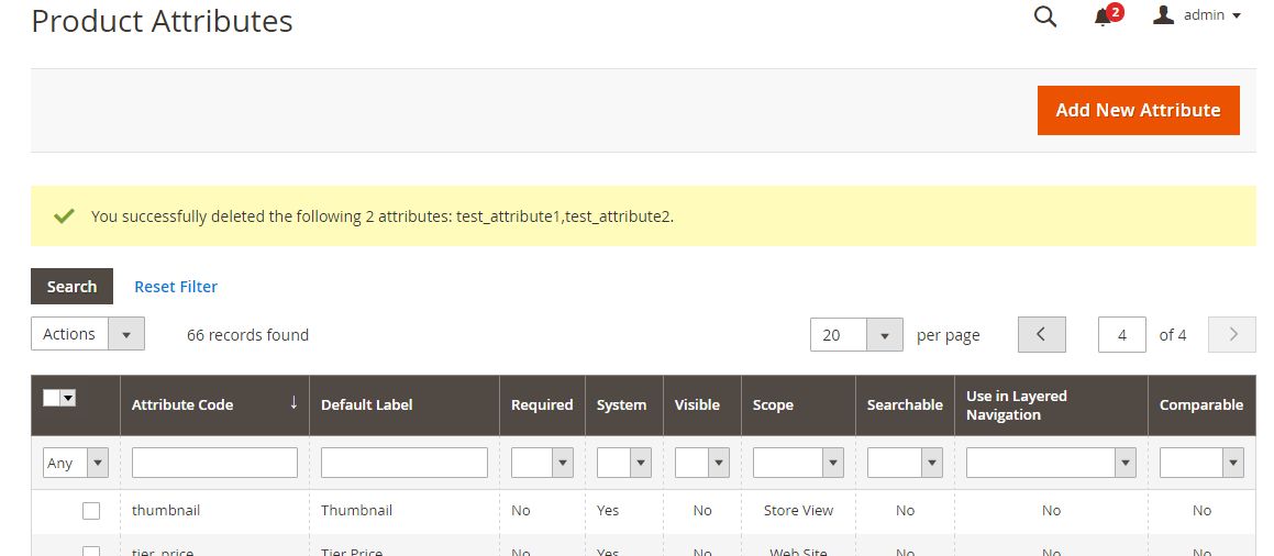 The success message shows up, saying that the attributes has been successfuly deleted