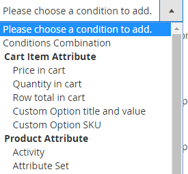 The cart item attributes in the conditions list.