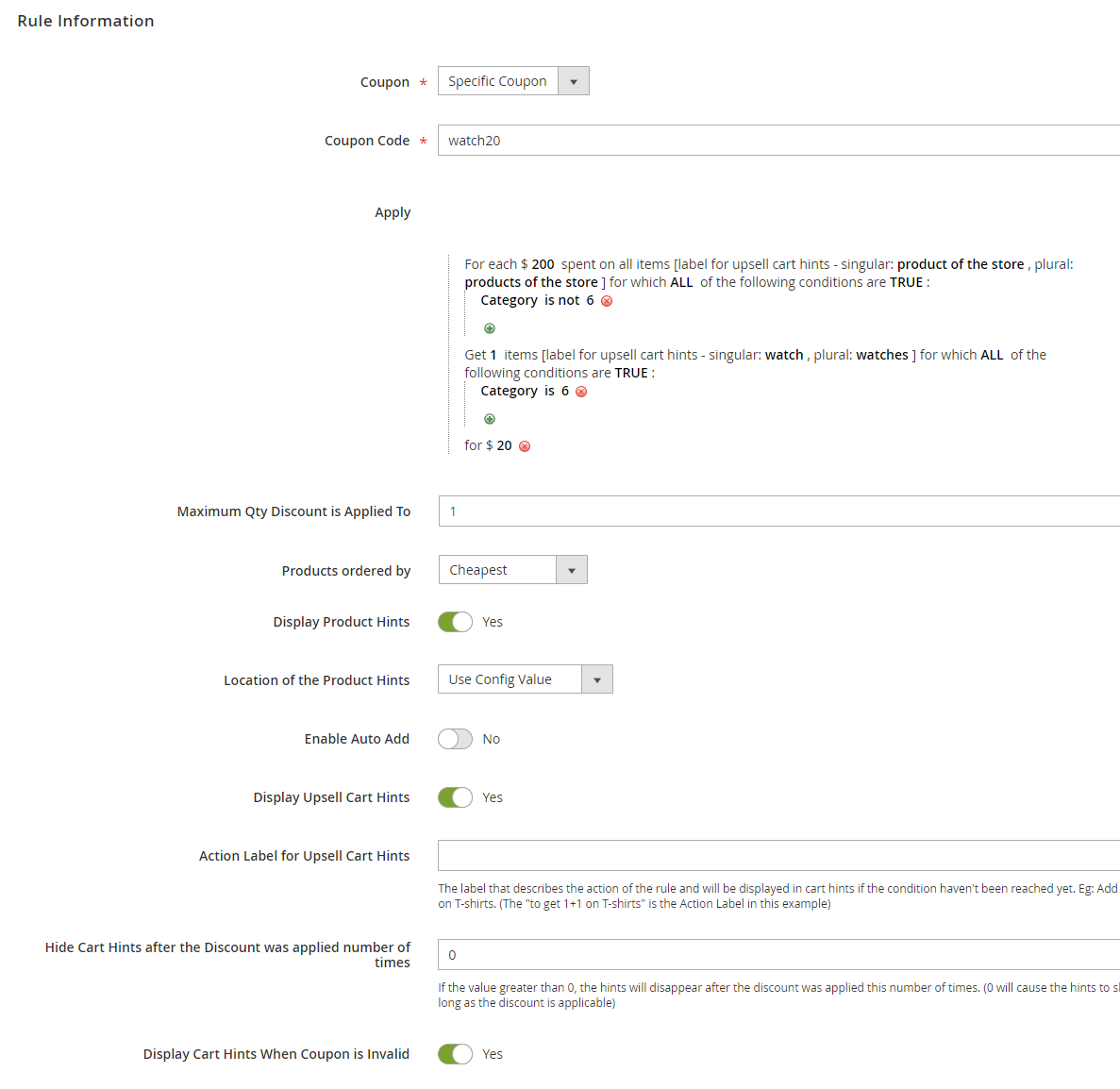 Fixed price rule example.