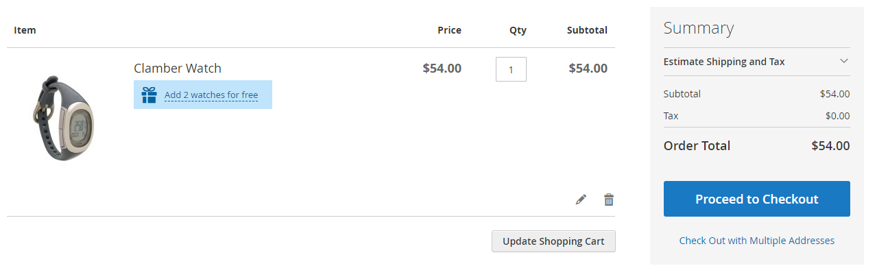 Product hint in the cart.