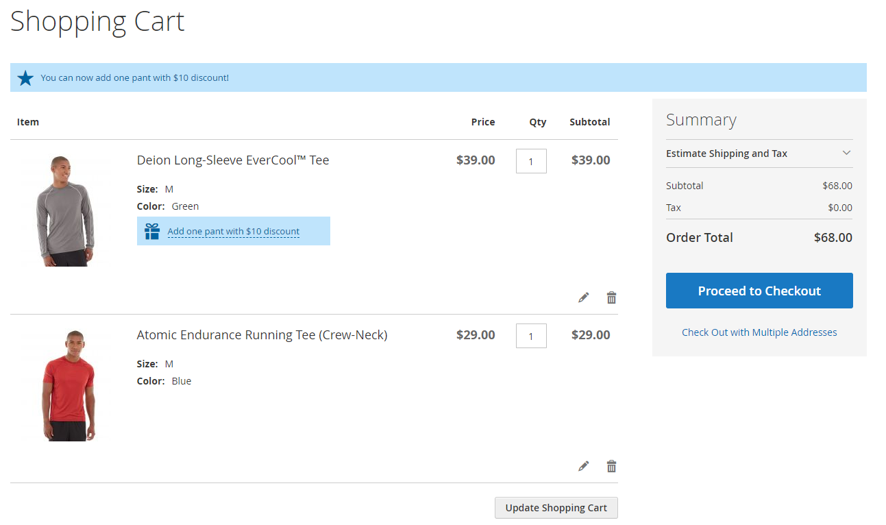 Product hint next to the triggering item.
