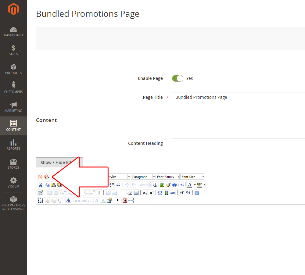 The insert widget button in the CMS page.