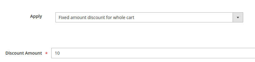 The apply field has the Fixed amount discount for whole cart selected